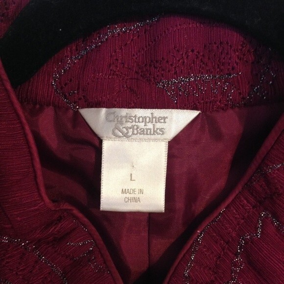 CHRISTOPHER & BANKS Large Magenta Jewel Tone Silver Metallic Thread Silk Zip Up - Picture 3 of 7